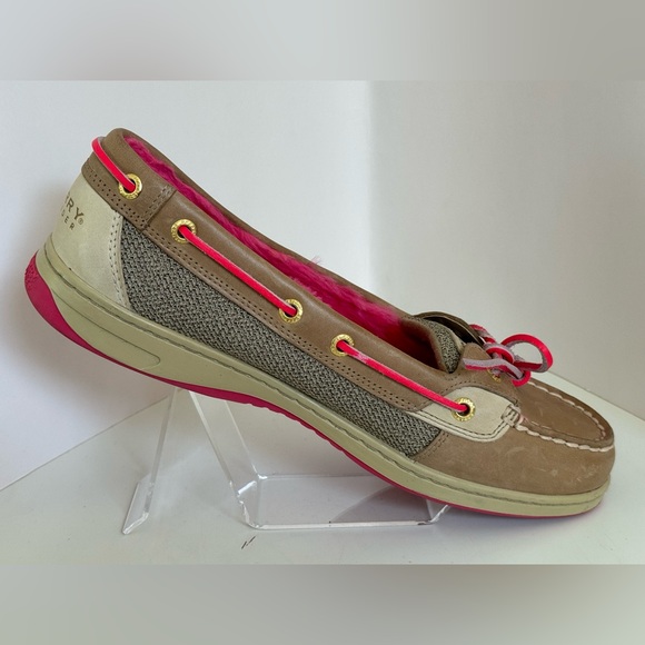 SPERRY Top Siders Angelfish - Tan w/Pink Faux Fur Lined - Women's Size 9.5 - Picture 13 of 14